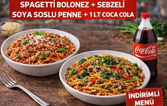 Sebzeli Soya Soslu + Kıymalı Domates Soslu Makarna görseli