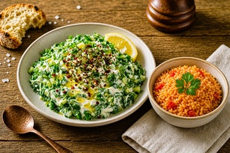 Zeytinyağlı Semizotu Salatası Ve Domatesli Pilav görseli