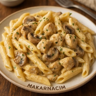 Kremalı Tavuklu Mantarlı Kaşarlı Penne Makarna🍝(creamy Chicken, Mushroom Cheese Pasta) görseli