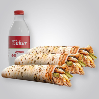 Üçlü Tavuk Döner Dürüm Menü Ayran görseli