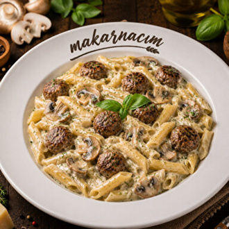 Kremalı Köfteli Mantarlı Penne Makarna🍝(pasta With Cheddar Cream Meatballs) görseli