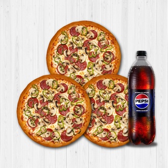 3 Orta Boy Pizza + İçecek 1 (L.) Menü görseli