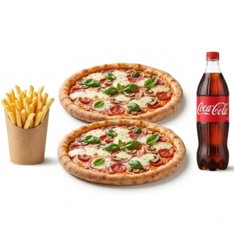 İkili Büyük Pizza + Patates + 1 L Kola görseli