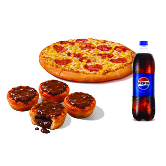Büyük Boy Pizza + Kıtkat® İle Sezar Puffs + İçecek (1 L) görseli