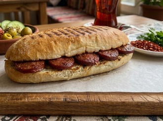 Sandviç Ekmeğine Sucuklu Tost görseli