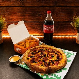 Büyük Boy Pizza + Elma Dilim Patates + Litrelik İçecek + Sos görseli
