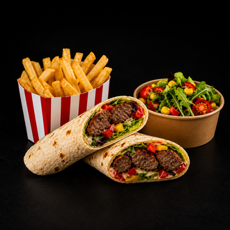 🥩 Beef Wrap + Patates Kızartması + Fresh Salata (Mini) görseli