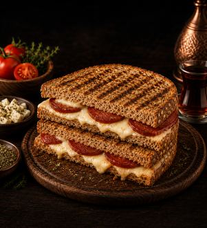 Kepek Ekmeğine Sucuklu Kaşarlı Tost görseli
