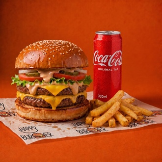 Double Happy Cheeseburger +Coca Cola görseli