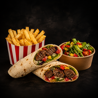🥩 Beef Wrap + Patates Kızartması + Fresh Salata (Mini) görseli