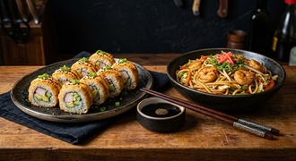 California Crunchy Roll + Karidesli Noodle +1 Adet Coca Cola görseli