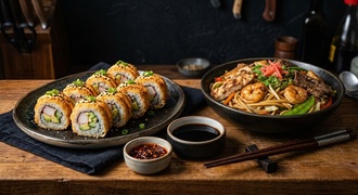 California Crunchy Roll + Singapur Noodle +1 Adet Coca Cola görseli