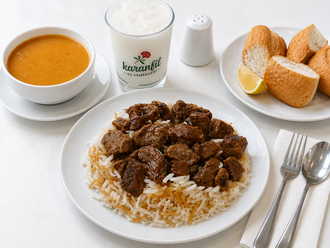 Çorba + Pilav Üstü Dana Kavurma + Ayran görseli