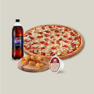 Orta Boy Pizza + Seçeceğiniz Yan Ürün + Pepsi Zero Sugar (1 L.) görseli