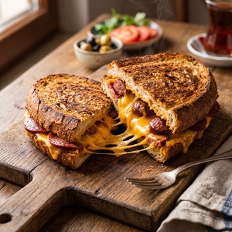 Cheddarlı, Salamlı, Sosisli Tost görseli
