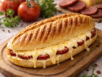Yarım Ekmek Arasına Sucuklu Kaşarlı Tost görseli