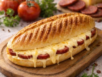 Yarım Ekmek Arasına Sucuklu Kaşarlı Cheddarlı Tost görseli