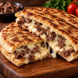 Bazlama Ekmeğine Kavurmalı Kaşarlı Tost görseli