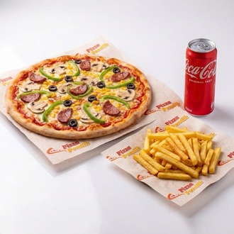 Küçük Karışık Pizza + Patates Kızartması + Kutu İçecek Menü görseli