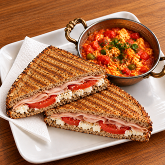 Beyaz Peynir Ve Hindi Fümeli Tost & Menemen görseli